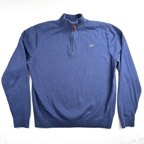 Vineyard Vines Other - Vineyard Vines Kids Blue Heather 100% Cotton Quarter Zip Sweater XL 18 Logo